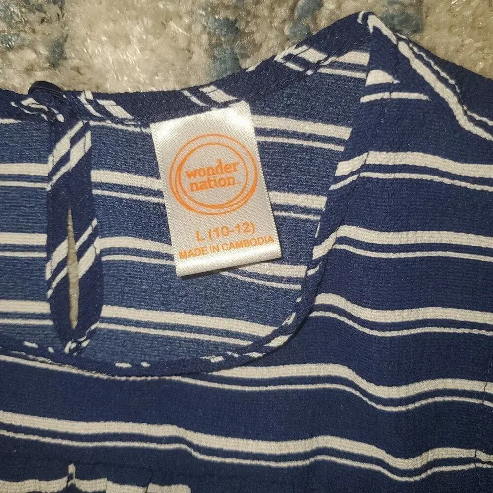 Girls Wonder Nation Cold Shoulder Summer Striped Dress || sz L